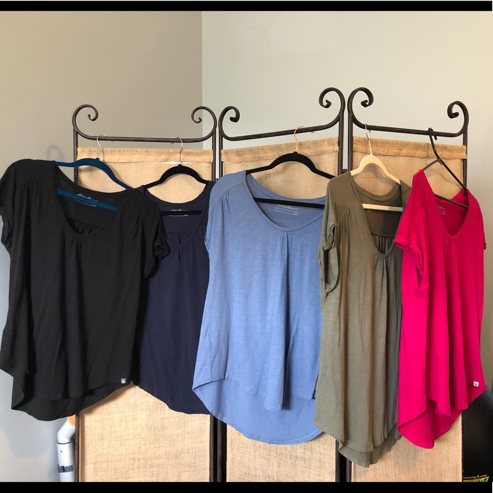 Set of five Eddie Bauer scallop bottom shirts